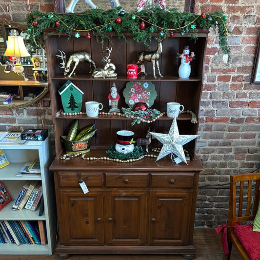 Vintage Dark Pine Server with Hutch