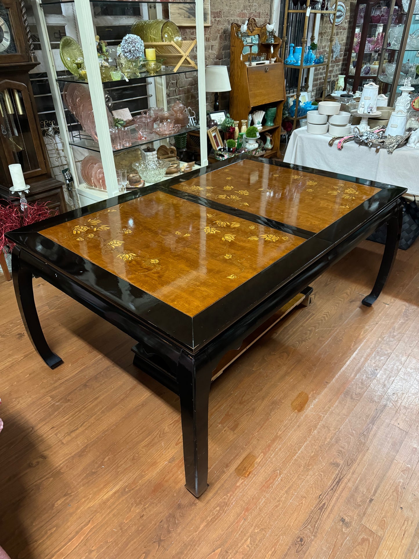 Vintage oriental style dining table with leaf insert