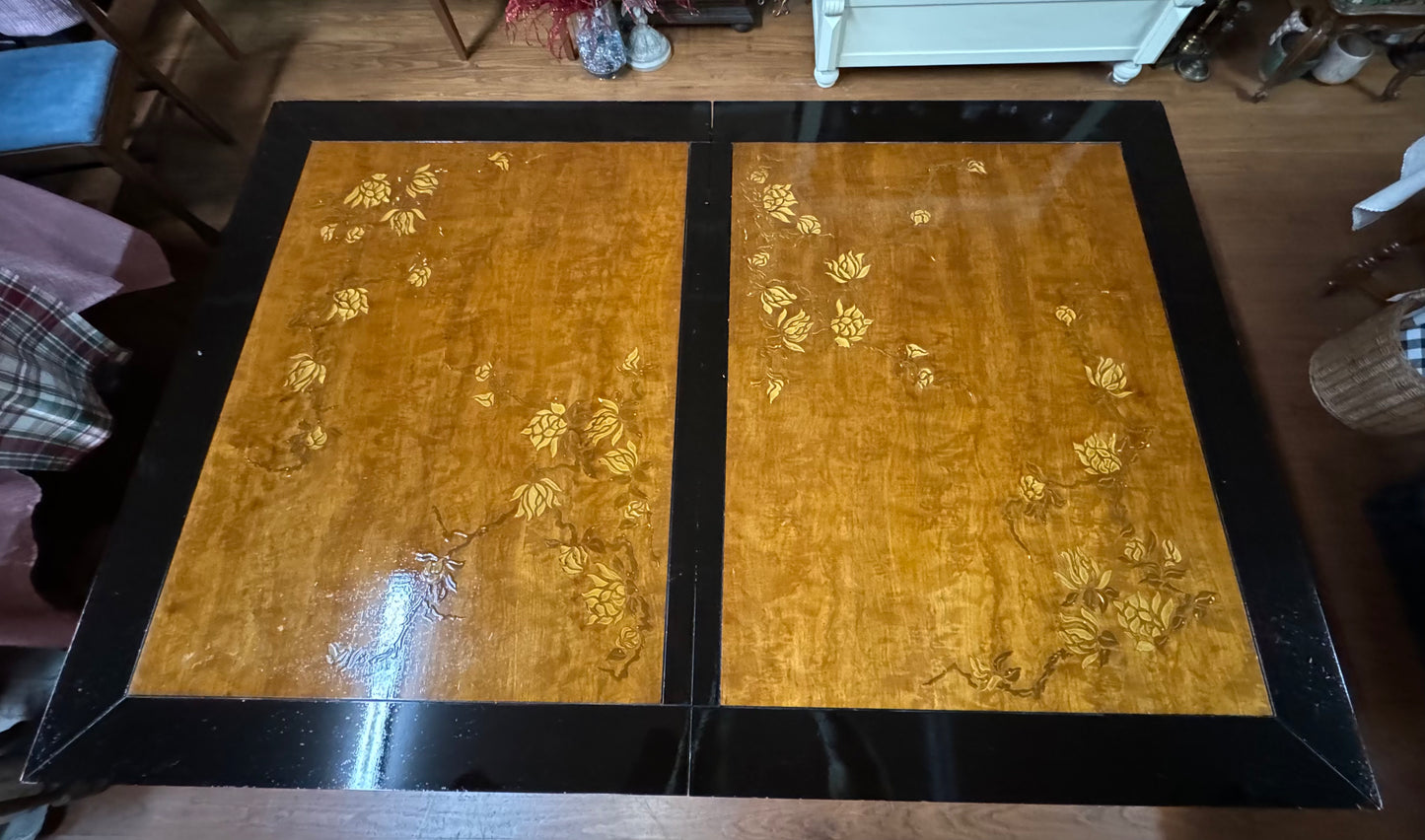 Vintage oriental style dining table with leaf insert