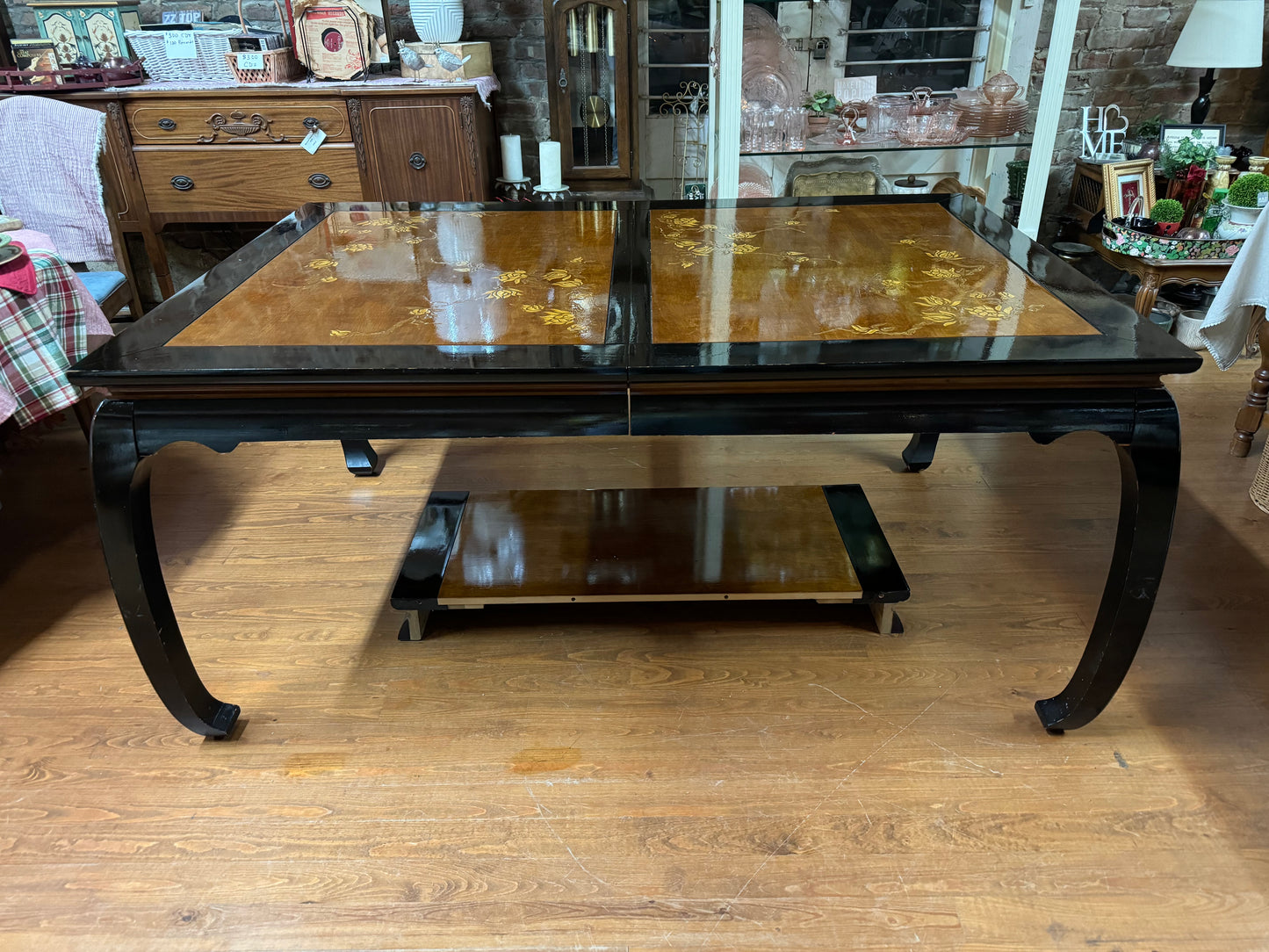 Vintage oriental style dining table with leaf insert