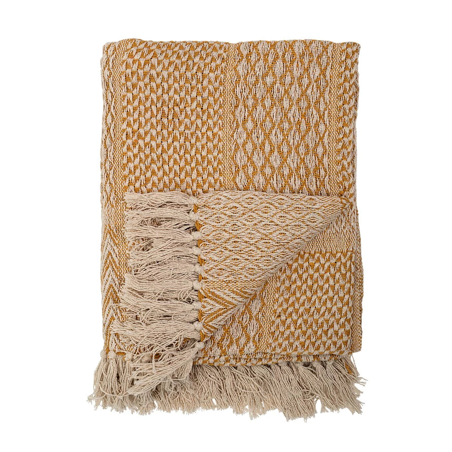 Cotton Blend Knit Throw with Fringe