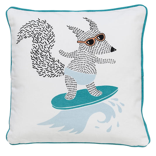 Surfing Fox Pillow in Blue