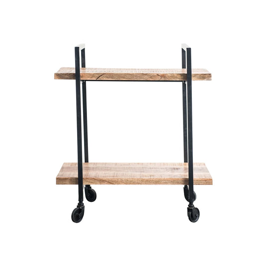 Metal and Wood 2-Tier Cart on Casters