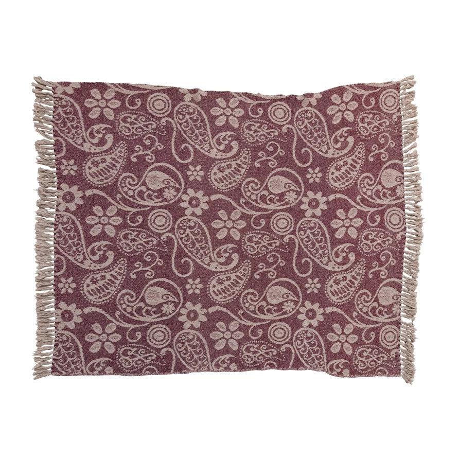 Recycled Cotton Slub Printed Throw w/ Paisley Pattern