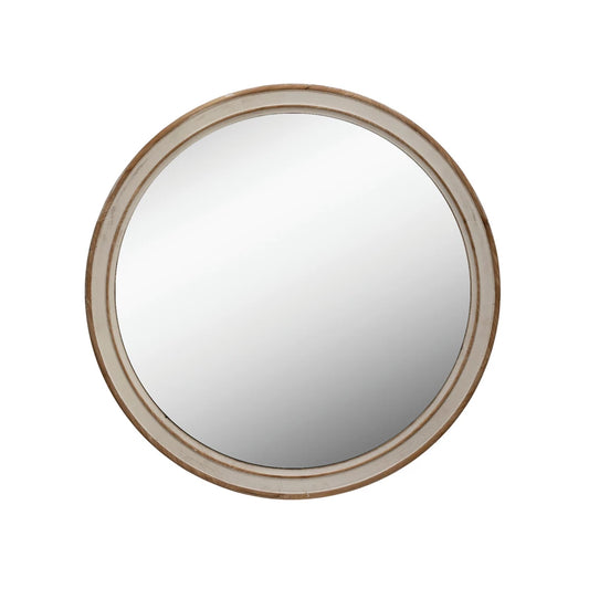 Round Wood Framed Wall Mirror