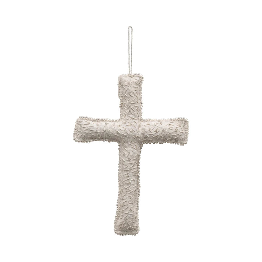 Handmade Recycled Fabric Cross with Glass Beads