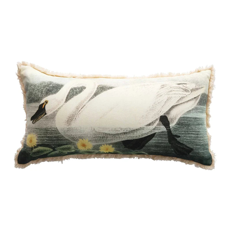 Cotton Lumbar Pillow, Swan