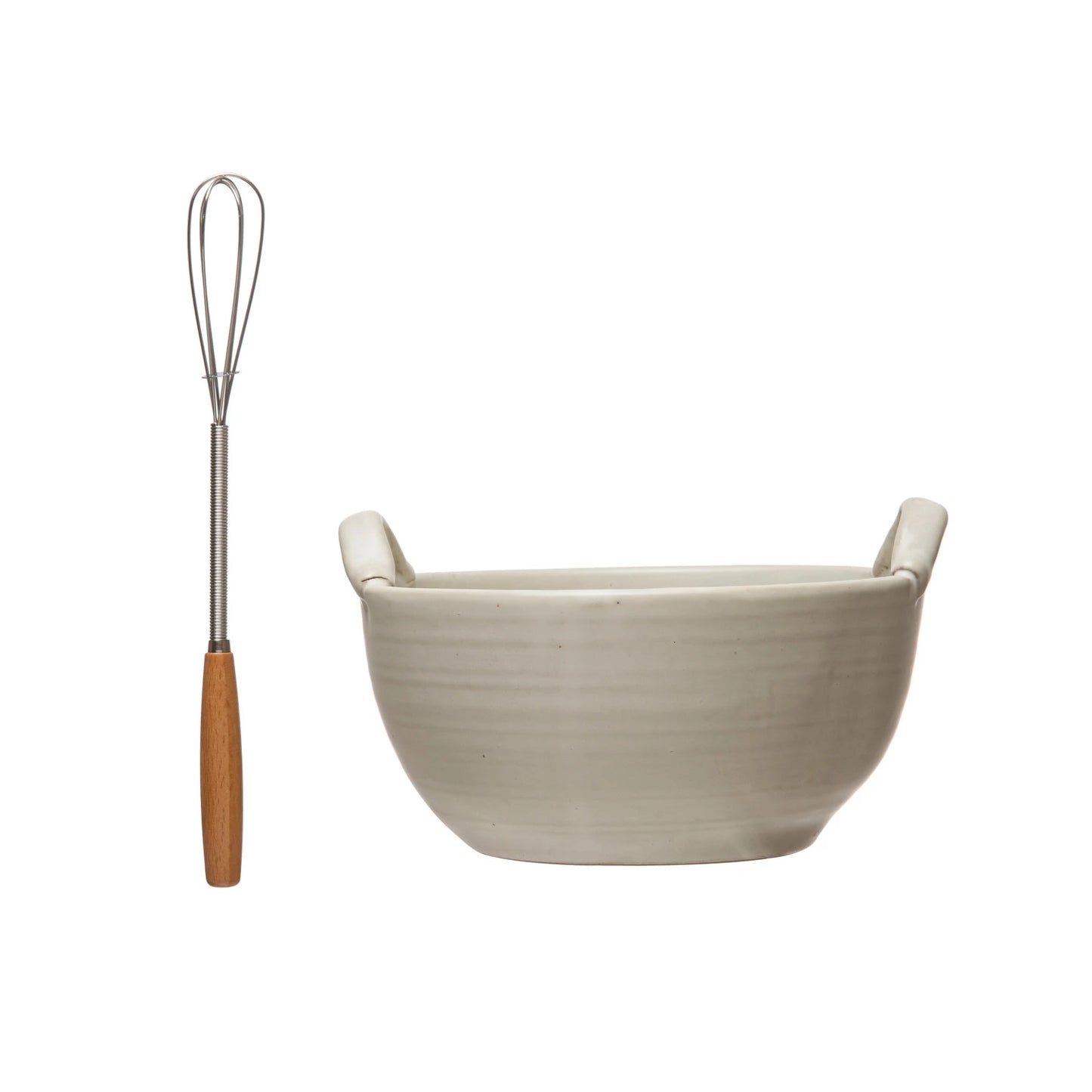 Stoneware Bowl and Metal Whisk Set