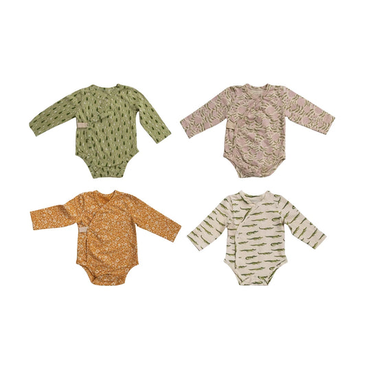 Cotton Baby Kimono Long Sleeve Bodysuit with Patterns