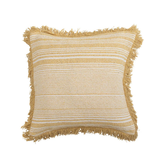 Woven Recycled Cotton Blend Pillow & Fringe