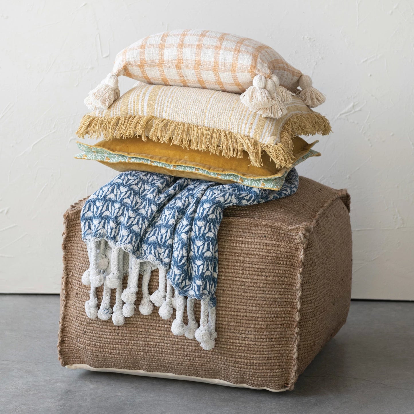 Woven Recycled Cotton Blend Pillow & Fringe