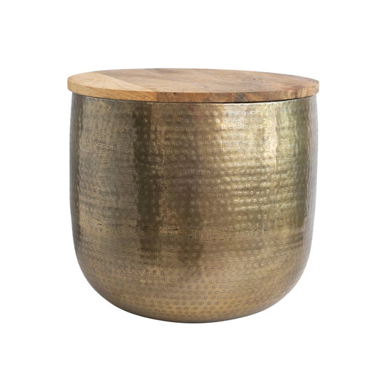 Hammered Metal Drum Tables w/ Mango Wood Lids & Storage