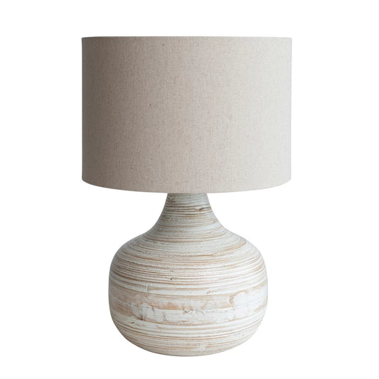 Bamboo Table Lamp w/ Linen Shade, Whitewashed