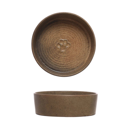 Debossed Stoneware Pet Bowl w/ Paw Print