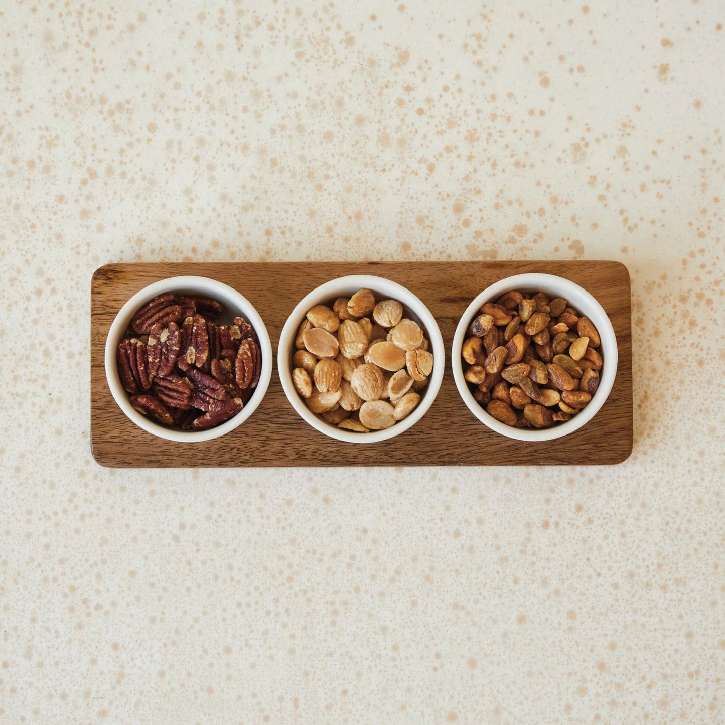 Mango Wood Tray with Stoneware Bowls