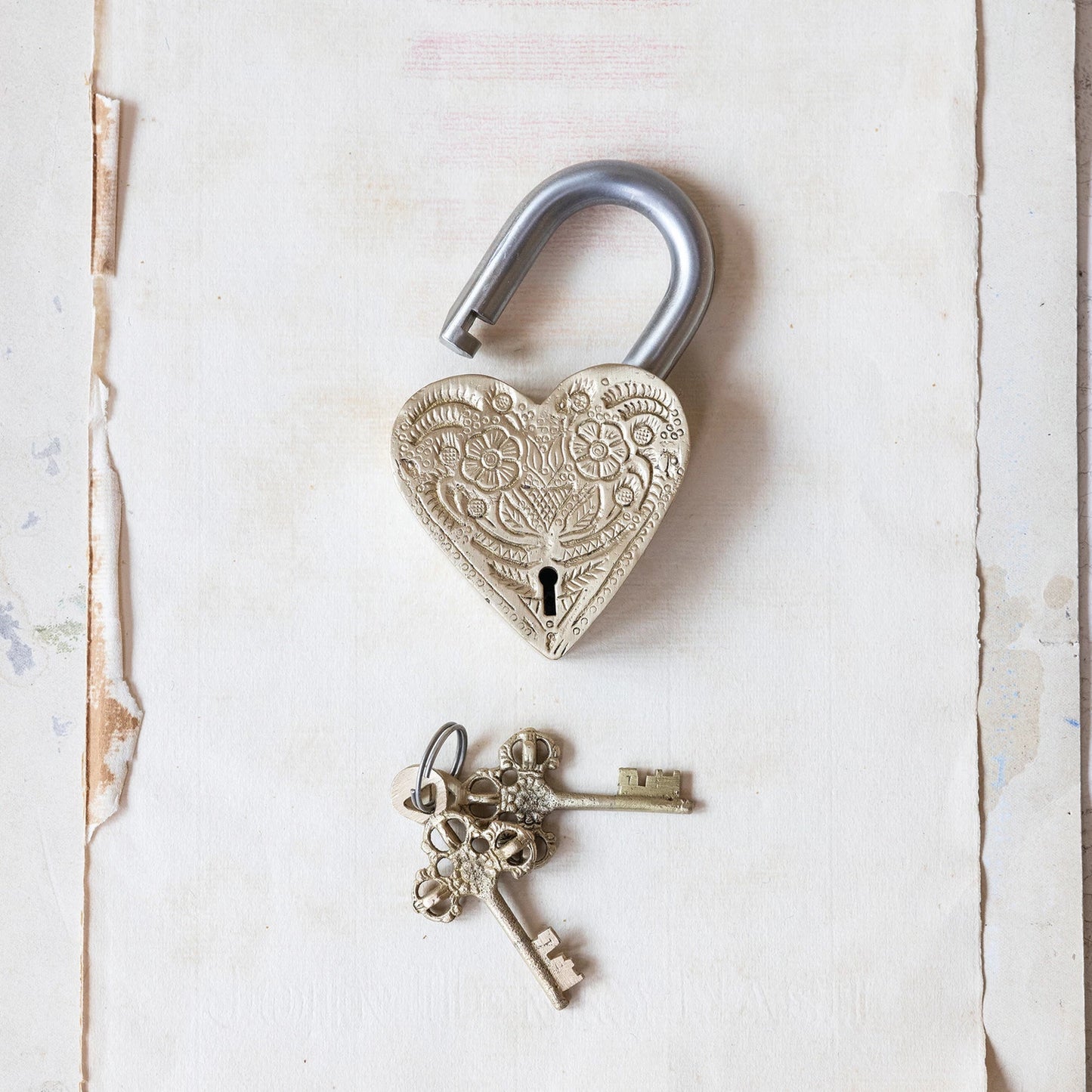 Debossed Brass & Stainless Steel Heart Shaped Lock w/ 2 Keys