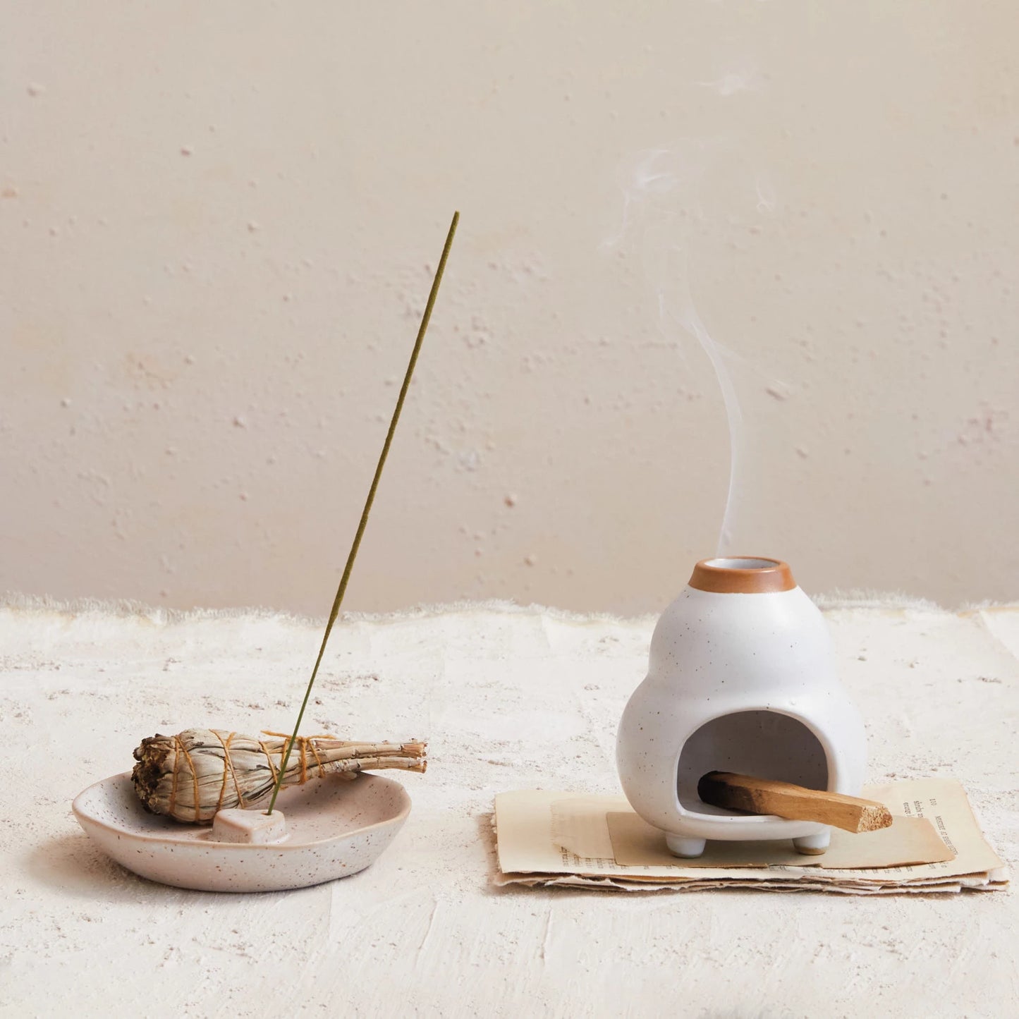 Stoneware Incense Dish/Holder w/ Embossed Heart