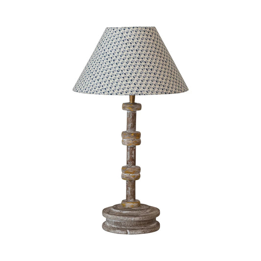 Wood Spool Table Lamp w/ Cotton Shade