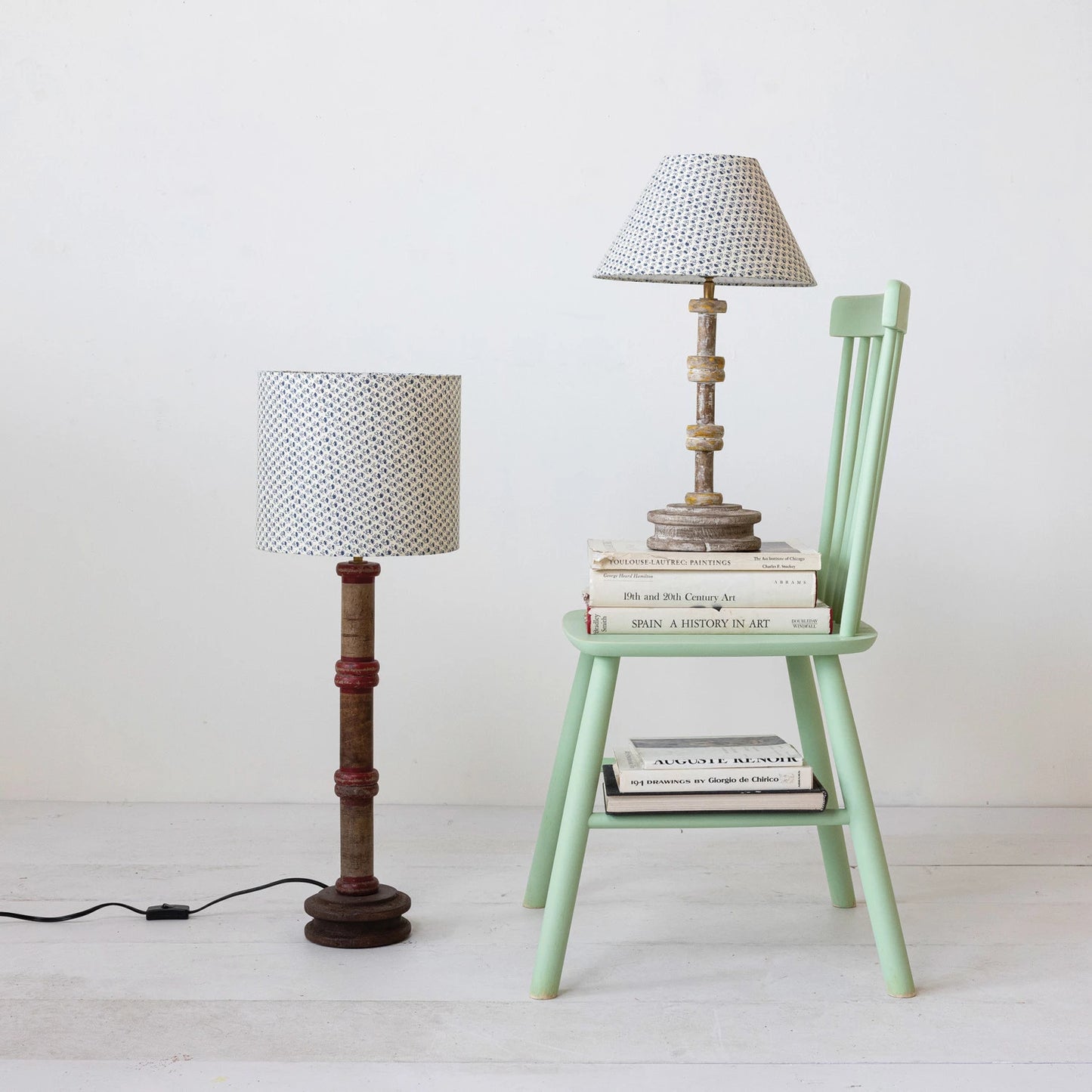 Wood Spool Table Lamp w/ Cotton Shade