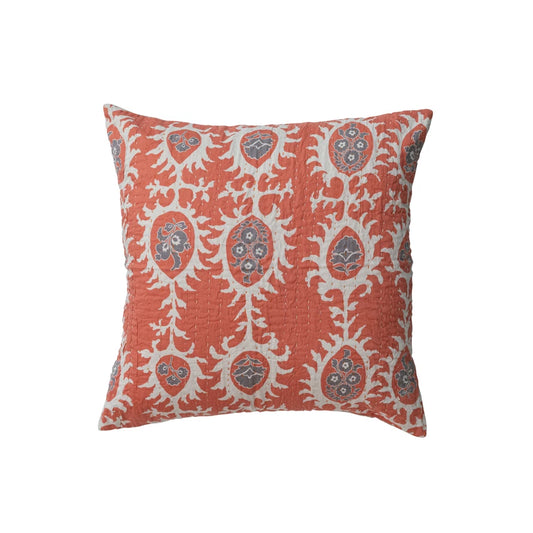 Square Cotton Voile Printed Pillow w/ Suzani Pattern