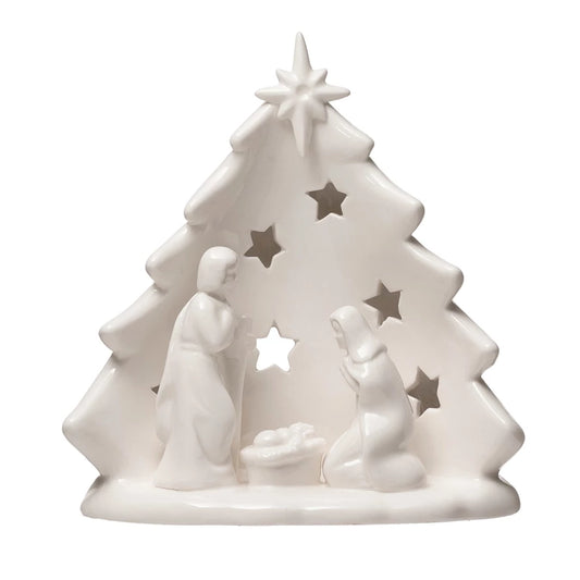 Stoneware Nativity Candle Holder