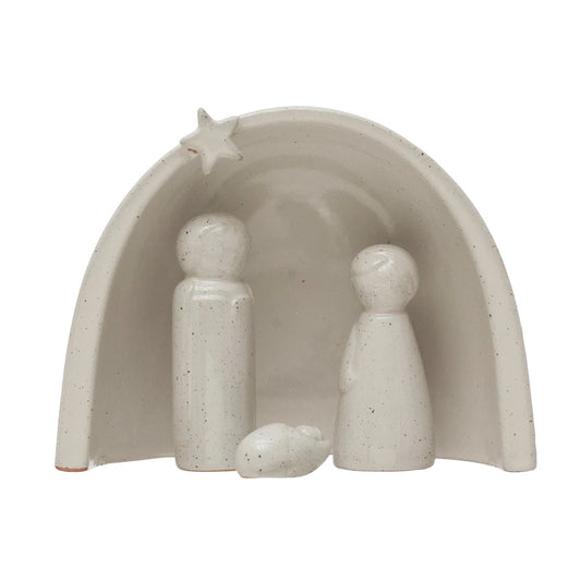 Stoneware Nativity with Glaze, Set of 4