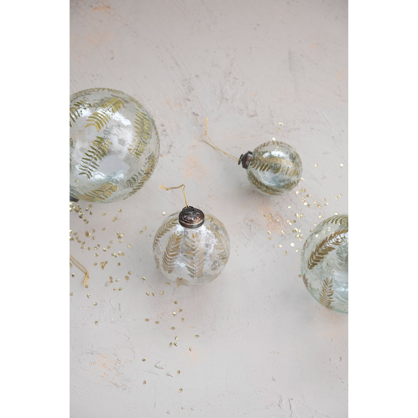 4" Round Hand-Blown Glass Ball Ornament with Embedded Natural Botanical