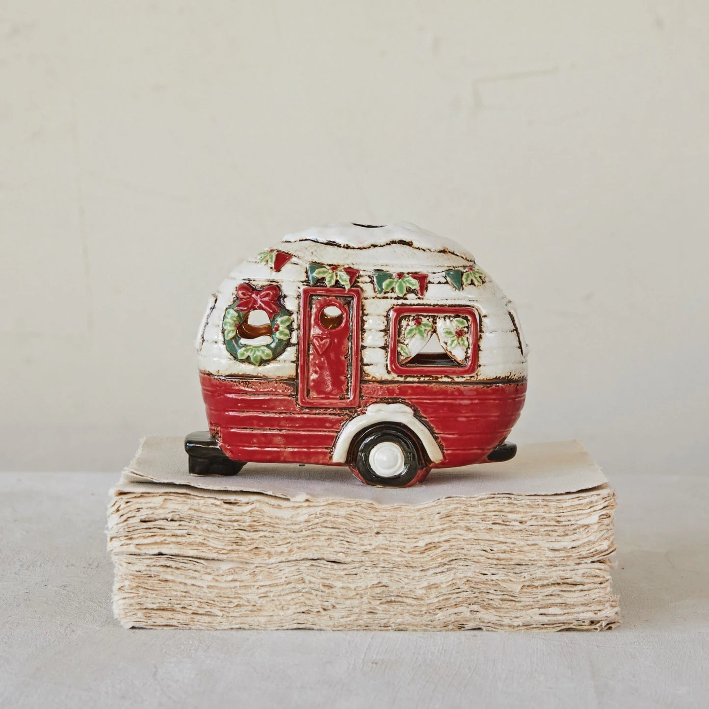 Hand-Painted Stoneware Camper w/ LED Lights