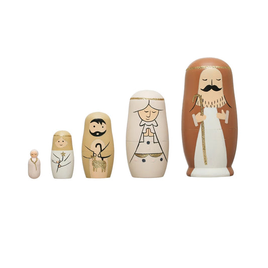 Hand-Painted Wood Nativity Nesting Dolls