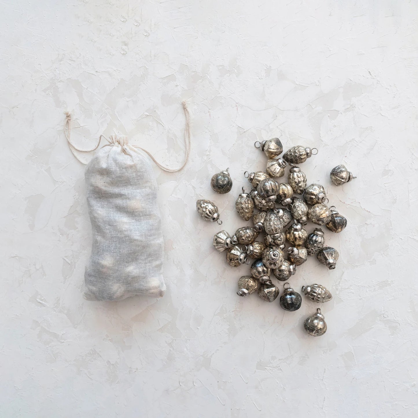 Mercury Glass Ornaments in Muslin Bag