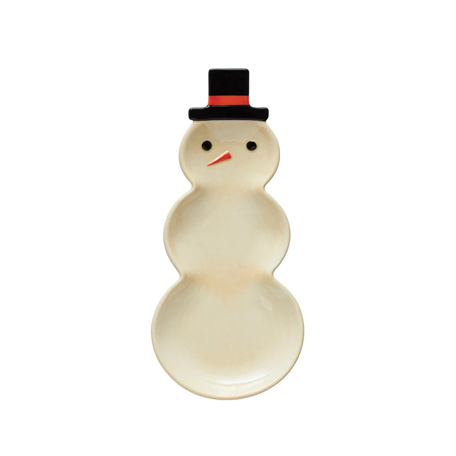 11-3/4"L x 5-1/2"W Stoneware Snowman Shaped Platter, Multi Color