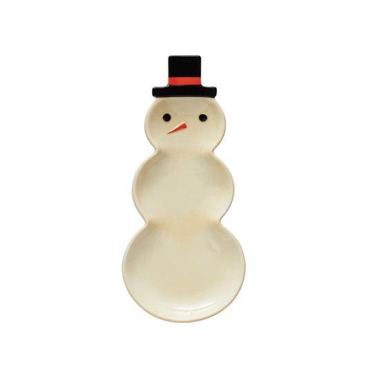 11-3/4"L x 5-1/2"W Stoneware Snowman Shaped Platter, Multi Color