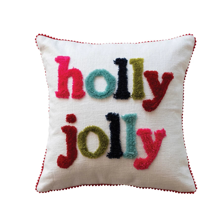 Cotton Slub Pillow "holly jolly"