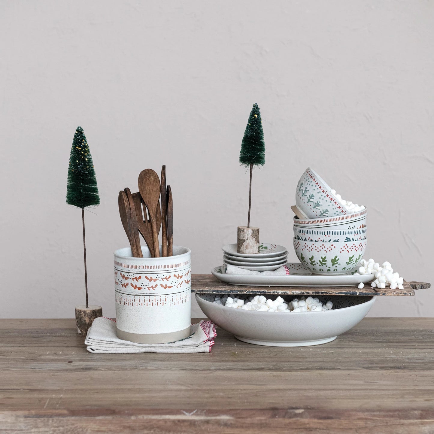 Hand-Stamped Stoneware Serving Bowl