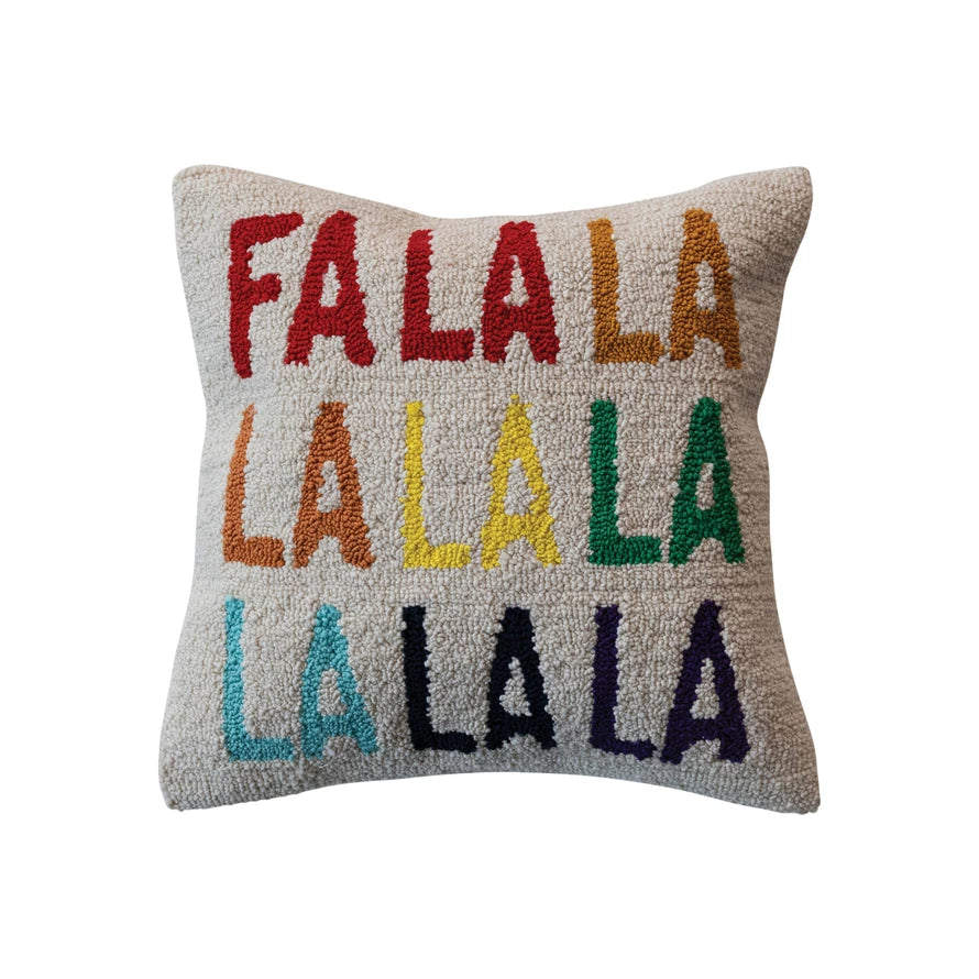 18" Square Cotton Tufted Pillow "FALALALALALALALALA"