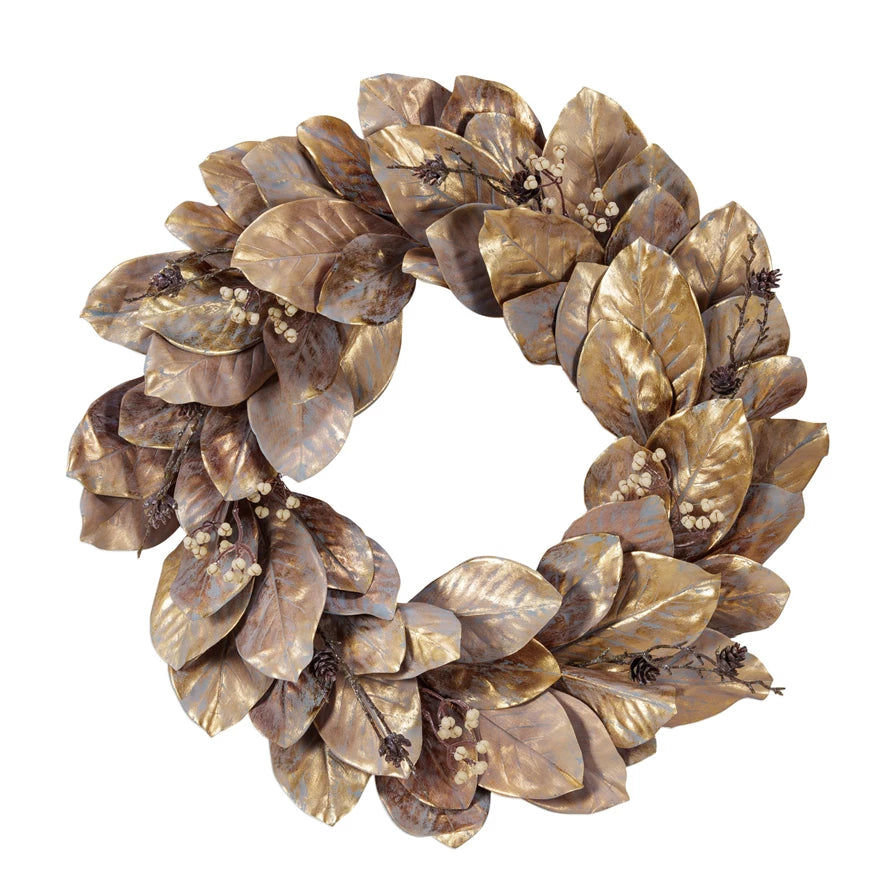 Faux Magnolia Leaf Wreath with Berries