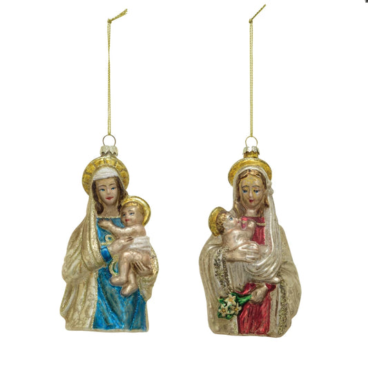 Hand-Painted Glass Virgin Mary & Child Ornament