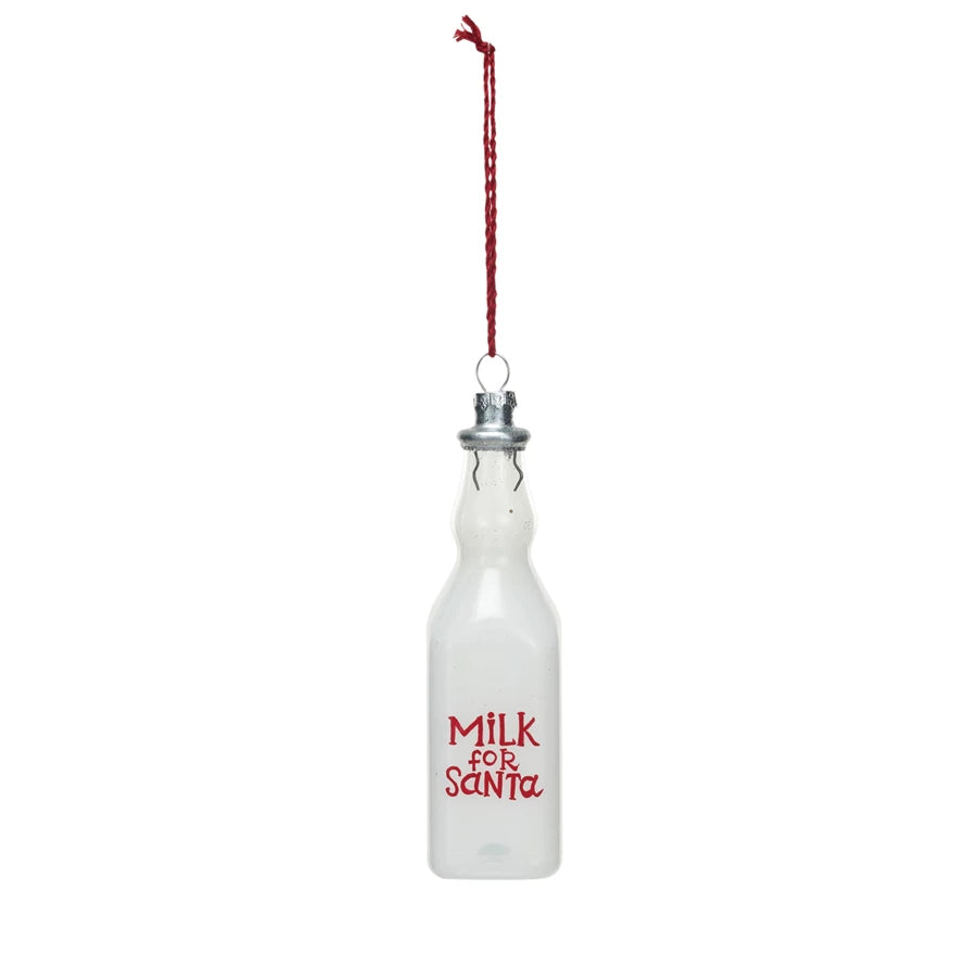 Glass Milk Bottle Ornament "Milk for Santa"